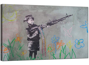 Banksy Canvas Pictures - The Crayola Shooter Boy with Crayon Machine Gun - Urban Art