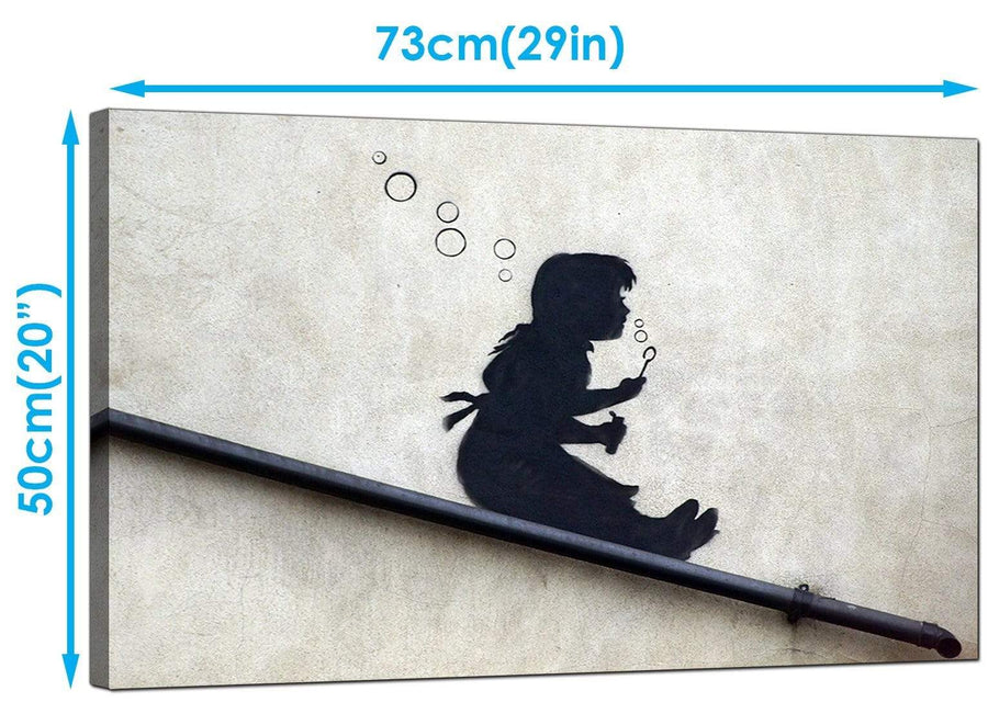 Banksy Canvas Art Prints - Bubble Girl on a Drainpipe Slide - Graffiti Art