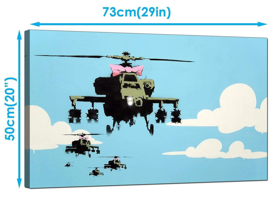 Banksy Canvas Art Prints - Happy Choppers Pink Ribbon Helicopter Gunships - Graffiti Art