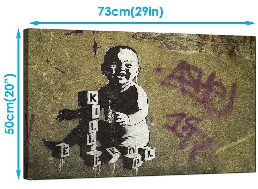 Banksy Canvas Art Prints - Kill People Baby With Building Blocks - Graffiti Art