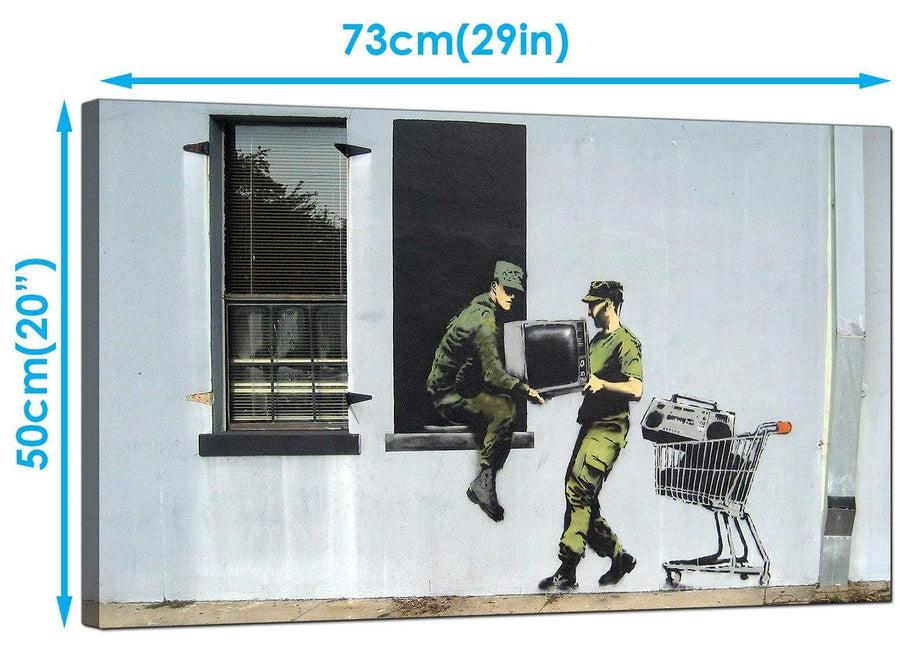 Banksy Canvas Art Prints - Looting Soldiers Stealing a Television Through a Window - Graffiti Art