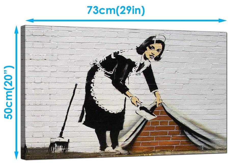 Banksy Canvas Art Prints - Maid Sweeping Stuff Under The Carpet Wall - Graffiti Art