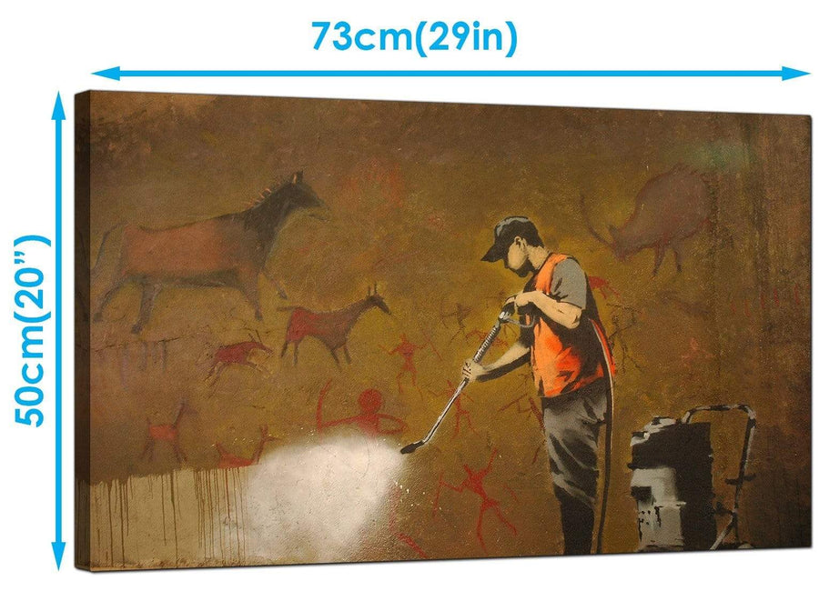 Banksy Canvas Art Prints - Man Cleaning and Removing a Prehistoric Cave Painting - Graffiti Art