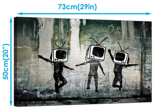 Banksy Canvas Art Prints - People with Television Heads - Graffiti Art