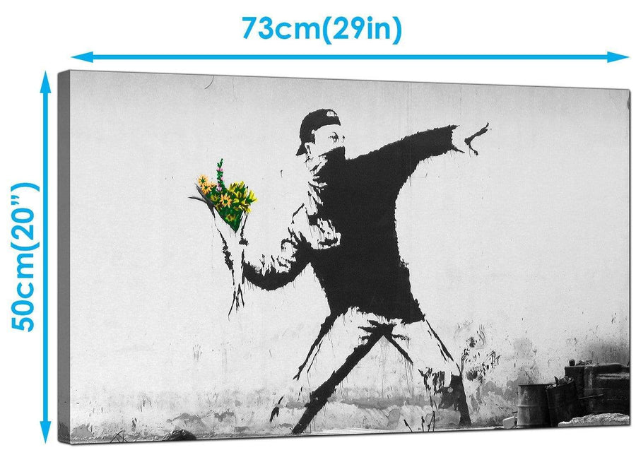 Banksy Canvas Art Prints - Rage Man Throwing Flowers - Graffiti Art