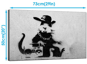 Banksy Canvas Art Prints - Rat Wearing a Baseball Cap with a Boombox Stereo - Graffiti Art