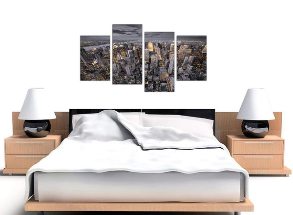 Black White Yellow New York Skyline Cityscape Canvas 