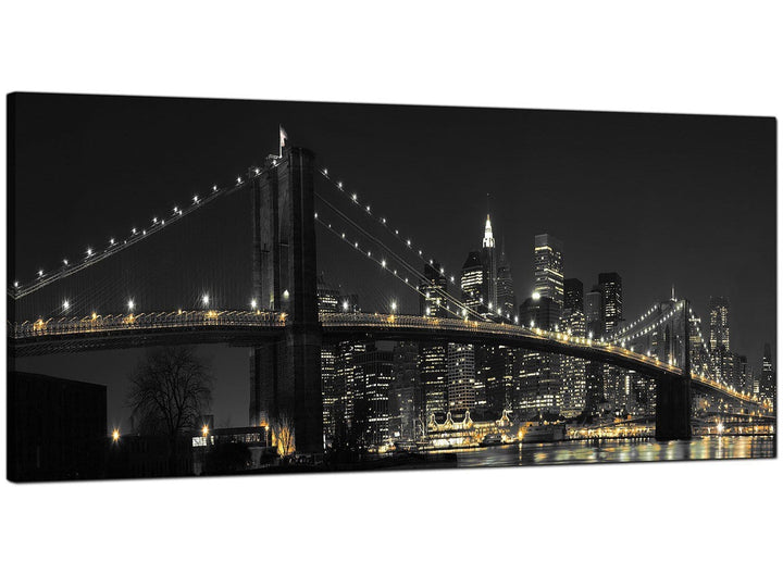Black-White Bedroom Panoramic Canvas of New York City Nyc - 1075