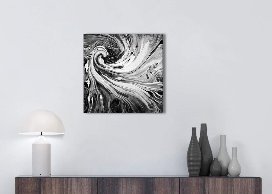 Cheap Black White Grey Swirls Modern Abstract Canvas Wall Art Modern 49cm Square 1S354S For Your Kitchen