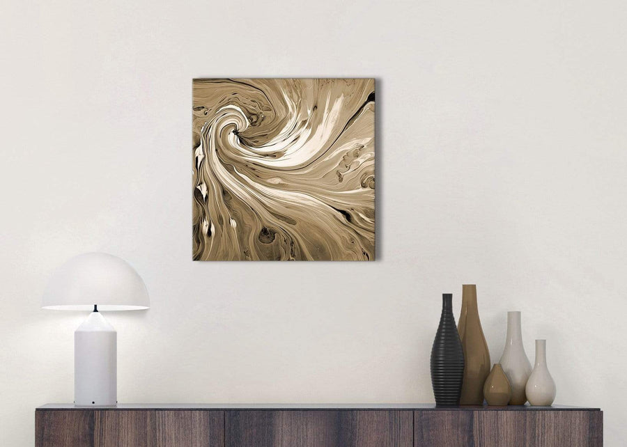 Cheap Brown Cream Swirls Modern Abstract Canvas Wall Art Modern 49cm Square 1S349S For Your Kitchen