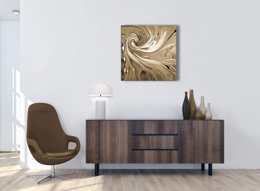 Cheap Brown Cream Swirls Modern Abstract Canvas Wall Art Modern 64cm Square 1S349M For Your Dining Room