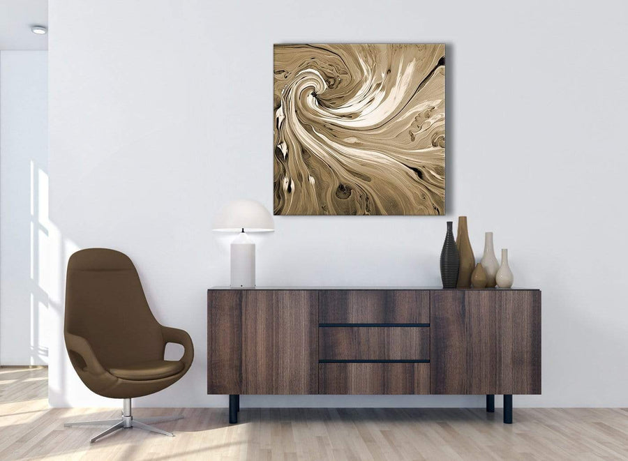 Cheap Brown Cream Swirls Modern Abstract Canvas Wall Art Modern 79cm Square 1S349L For Your Dining Room