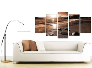 Brown Beige Sunset Beach Scene Landscape Canvas
