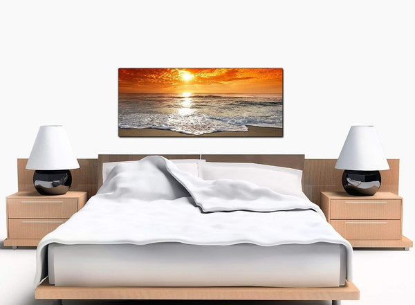 Beach Sunset Large Orange Canvas Pictures