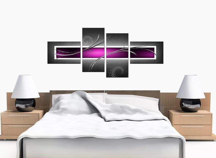 Four Panel Set of Bedroom Purple Canvas Art - 4092