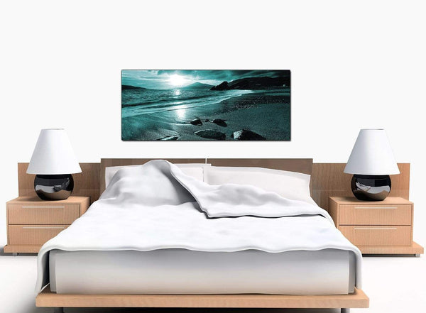Beach Sunset Modern Teal Canvas Art