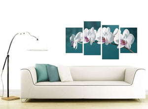 Teal White Orchid Flower Branch Floral Canvas