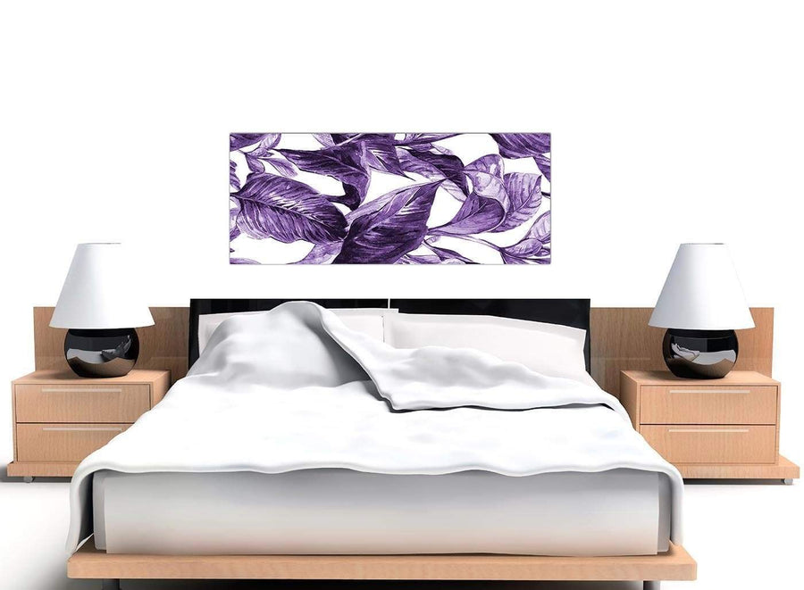 Cheap Dark Purple White Tropical Exotic Leaves Canvas Modern 120cm Wide 1322 For Your Living Room