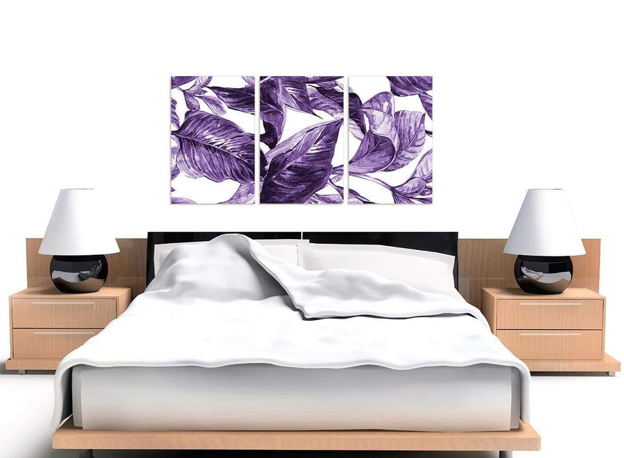 Cheap Dark Purple White Tropical Exotic Leaves Canvas Split 3 Part 3322 For Your Dining Room