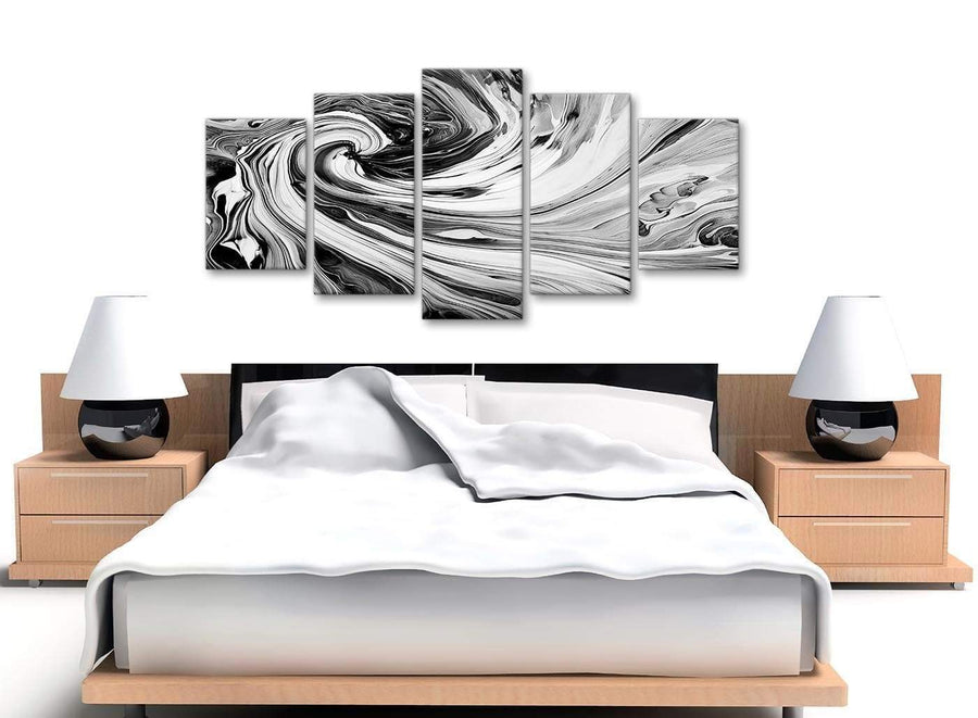 Cheap Extra Large Black White Grey Swirls Modern Abstract Canvas Wall Art Split 5 Piece 160cm Wide 5354 For Your Kitchen