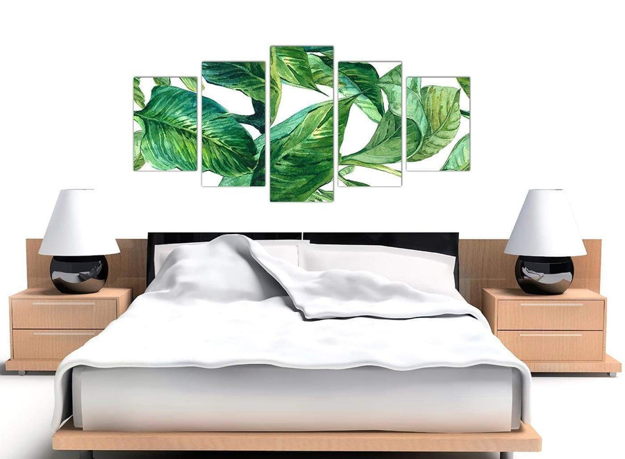 Cheap Extra Large Green Palm Tropical Banana Leaves Canvas Split 5 Panel 5324 For Your Living Room