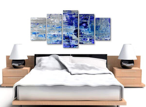 Cheap Extra Large Indigo Blue Grey Abstract Painting Wall Art Print Canvas Split 5 Set 160cm Wide 5358 For Your Living Room