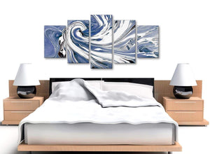 Cheap Extra Large Indigo Blue White Swirls Modern Abstract Canvas Wall Art Split 5 Part 160cm Wide 5352 For Your Bedroom