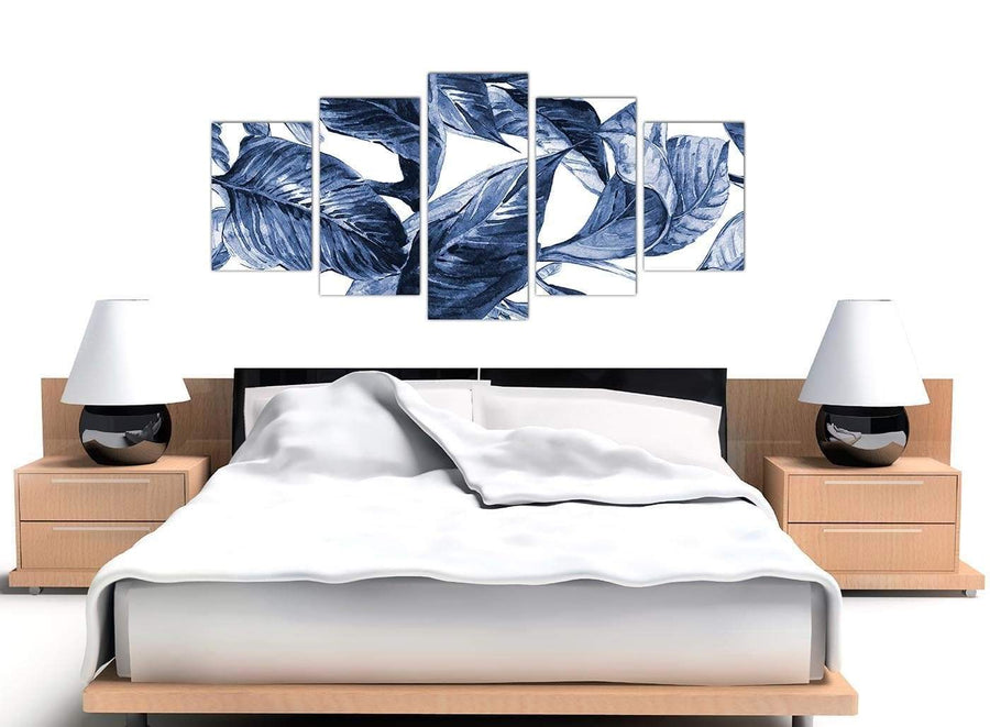 Cheap Extra Large Indigo Navy Blue White Tropical Leaves Canvas Multi 5 Piece 5320 For Your Kitchen