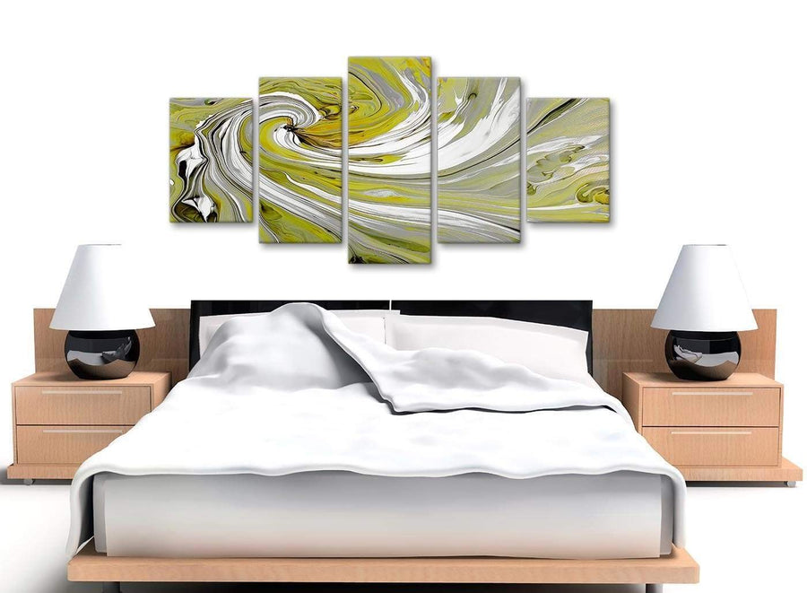Cheap Extra Large Lime Green Swirls Modern Abstract Canvas Wall Art Multi 5 Panel 160cm Wide 5351 For Your Dining Room