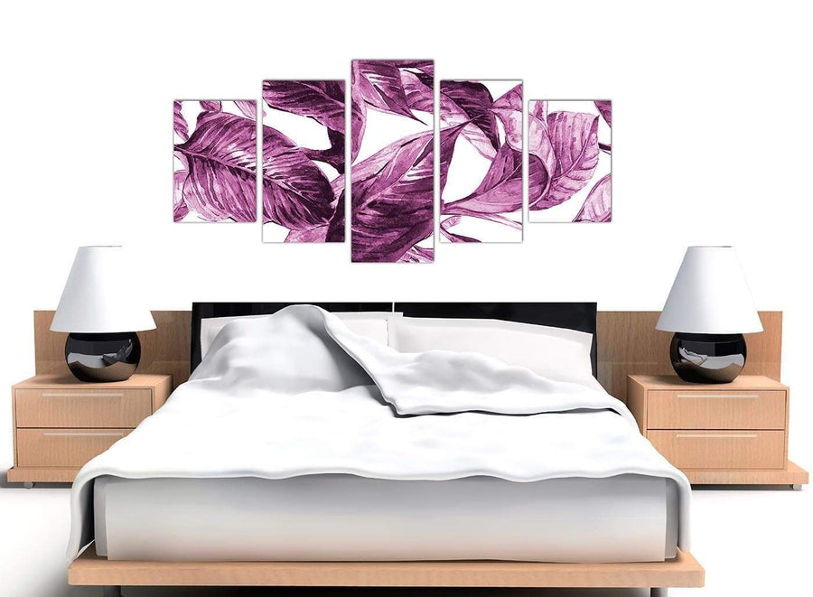 Cheap Extra Large Plum Aubergine White Tropical Leaves Canvas Multi 5 Set 5319 For Your Bedroom