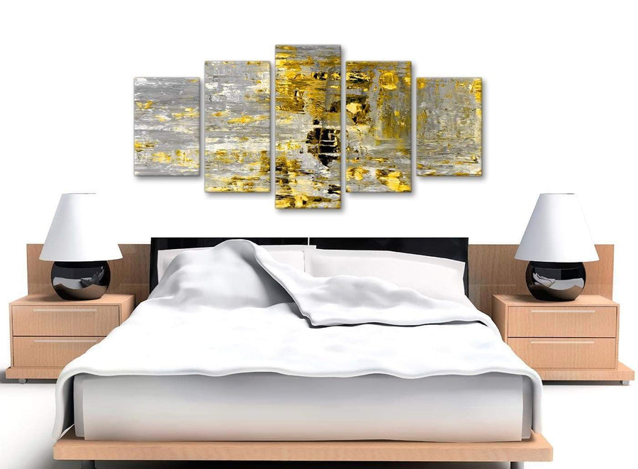 Cheap Extra Large Yellow Abstract Painting Wall Art Print Canvas Split 5 Panel 160cm Wide 5357 For Your Living Room