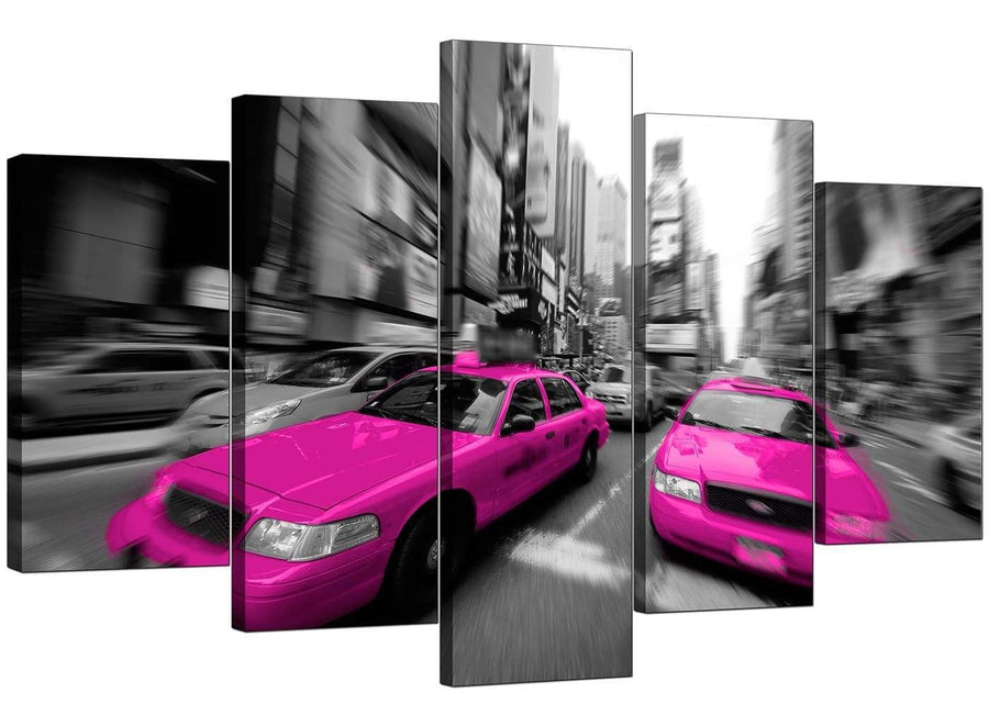 Five Panel Set of Living-Room Pink Canvas Pictures