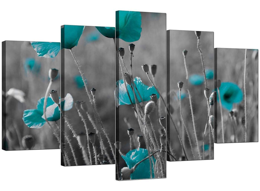 Five Part Set of Modern Teal Canvas Pictures