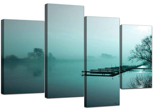 Four Panel Set of Modern Teal Canvas Picture