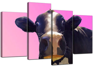 Four Panel Set of Living-Room Pink Canvas Wall Art
