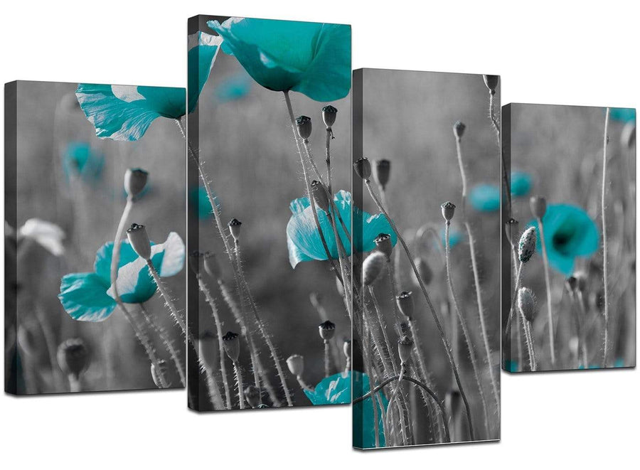 Four Panel Set of Living-Room Teal Canvas Picture