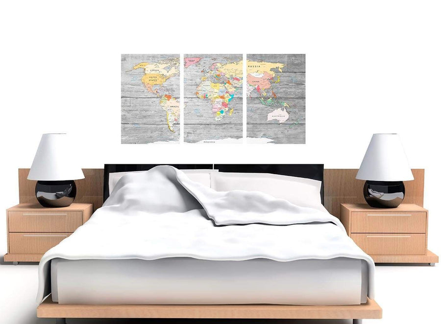 Cheap Grey Large Map Of World Canvas Art Print Colourful Light Grey Maps Canvas Multi 3 Panel 3306 For Your Office