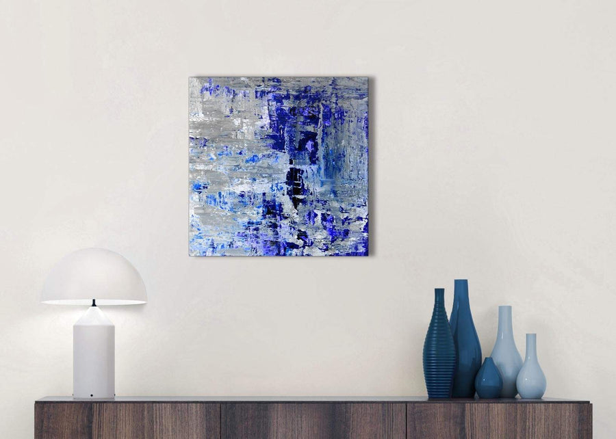 Cheap Indigo Blue Grey Abstract Painting Wall Art Print Canvas Modern 49cm Square 1S358S For Your Kitchen