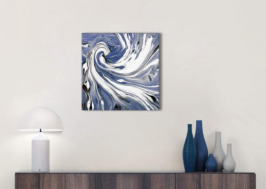 Cheap Indigo Blue White Swirls Modern Abstract Canvas Wall Art Modern 49cm Square 1S352S For Your Dining Room