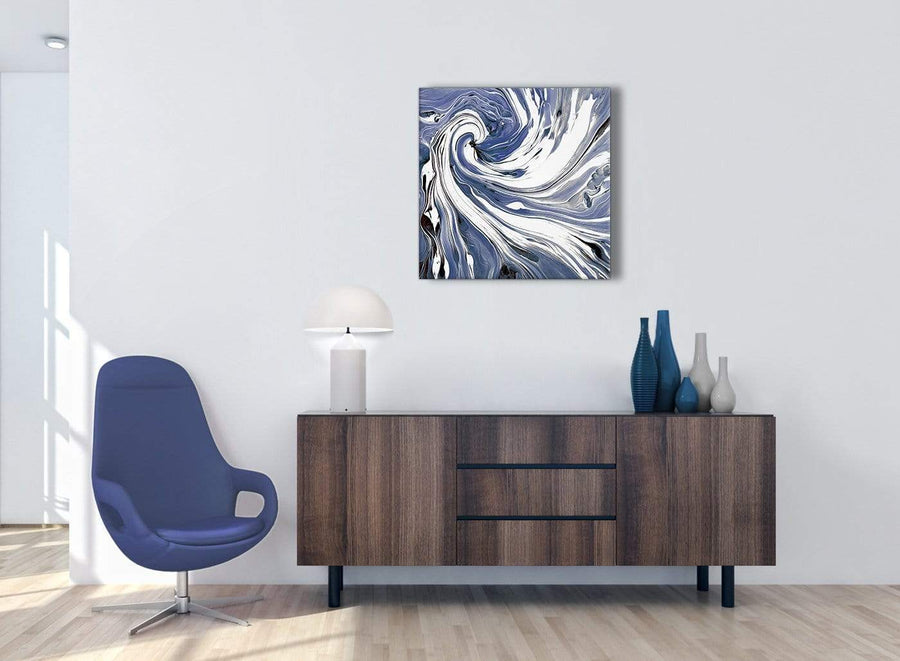 Cheap Indigo Blue White Swirls Modern Abstract Canvas Wall Art Modern 64cm Square 1S352M For Your Dining Room