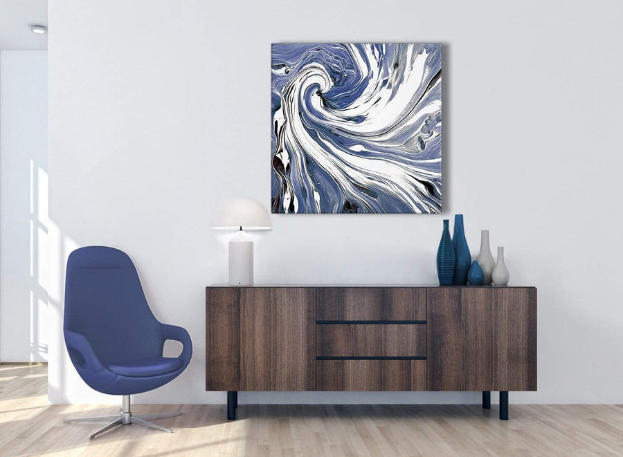 Cheap Indigo Blue White Swirls Modern Abstract Canvas Wall Art Modern 79cm Square 1S352L For Your Dining Room