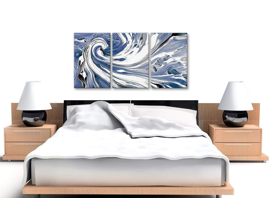 Cheap Indigo Blue White Swirls Modern Abstract Canvas Wall Art Split 3 Piece 125cm Wide 3352 For Your Bedroom