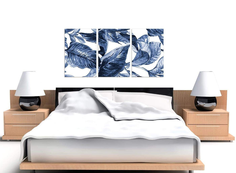 Cheap Indigo Navy Blue White Tropical Leaves Canvas Multi Triptych 3320 For Your Kitchen