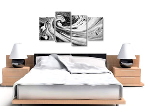 Cheap Large Black White Grey Swirls Modern Abstract Canvas Wall Art Split 4 Piece 130cm Wide 4354 For Your Kitchen