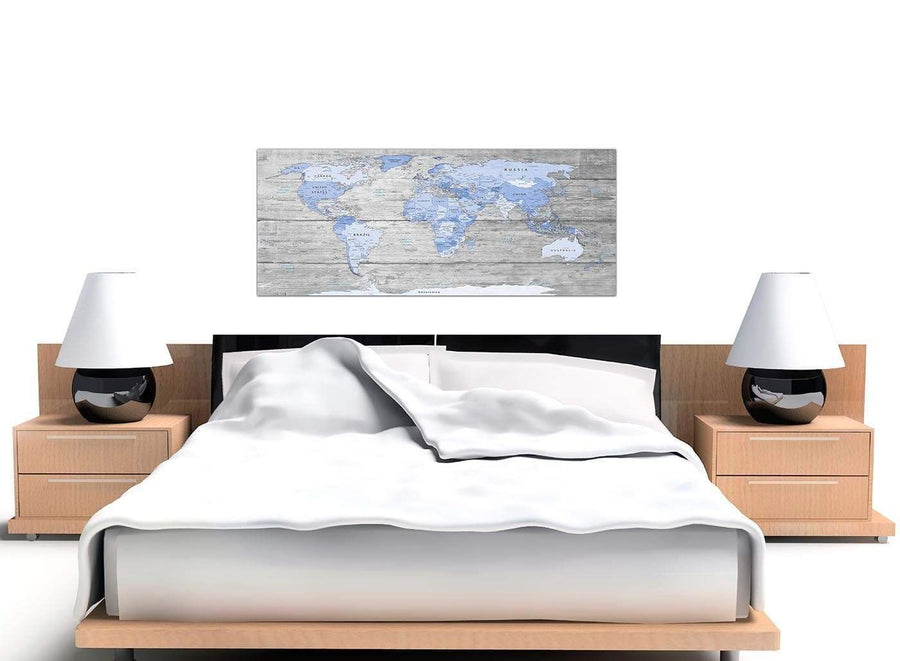 Cheap Blue Grey Large Map Of World Atlas Maps Canvas Modern 120cm Wide 1303 For Your Office