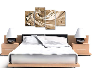 Cheap Large Brown Cream Swirls Modern Abstract Canvas Wall Art Split 4 Panel 130cm Wide 4349 For Your Living Room