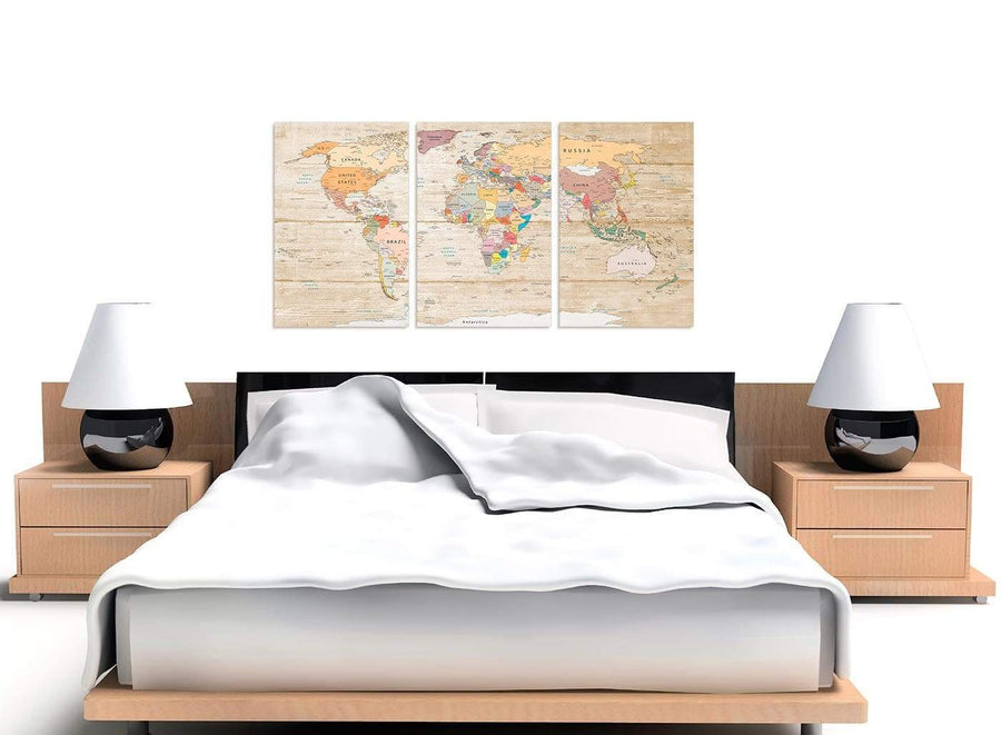 Cheap Large Cream Map Of The World Atlas Picture Canvas Split 3 Panel 3314 For Your Office