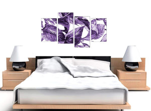 Cheap Large Dark Purple White Tropical Exotic Leaves Canvas Split 4 Piece 4322 For Your Dining Room