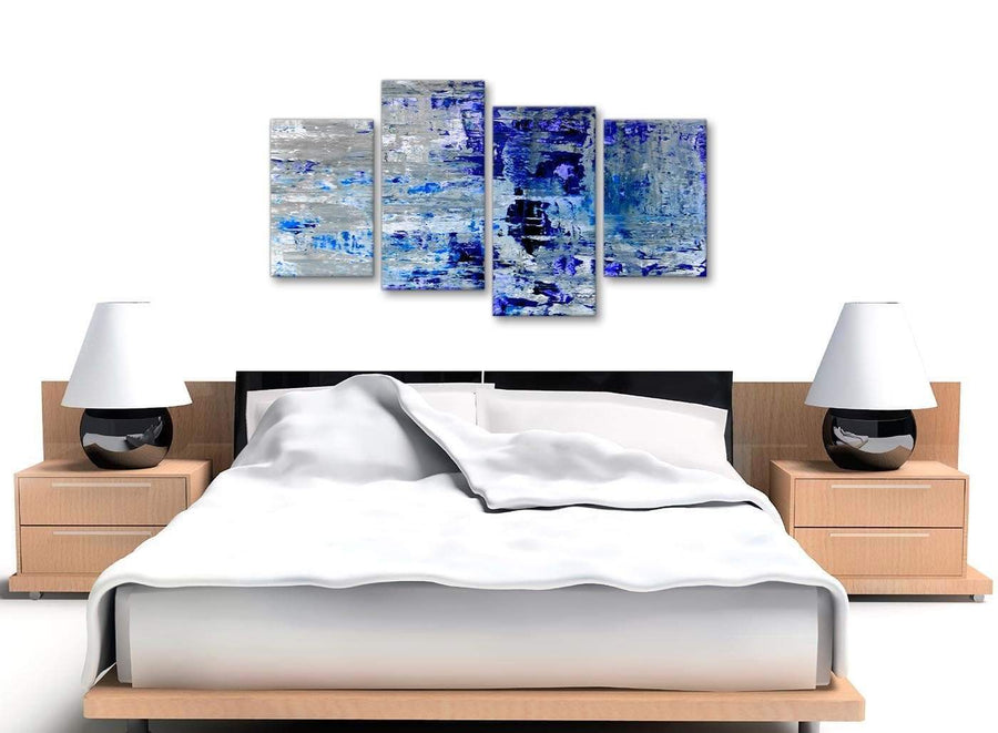 Cheap Large Indigo Blue Grey Abstract Painting Wall Art Print Canvas Split 4 Part 130cm Wide 4358 For Your Living Room