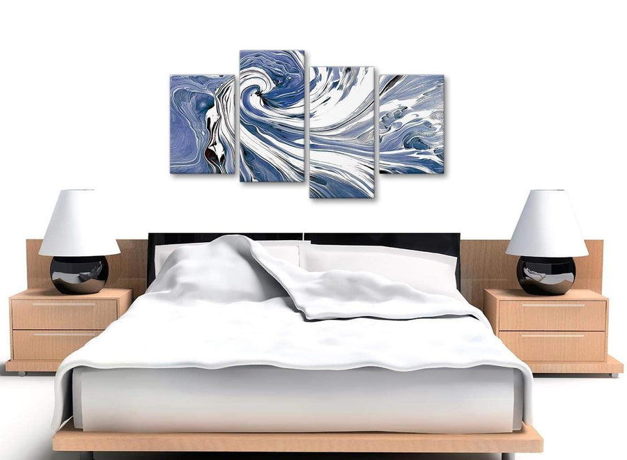 Cheap Large Indigo Blue White Swirls Modern Abstract Canvas Wall Art Split 4 Piece 130cm Wide 4352 For Your Bedroom